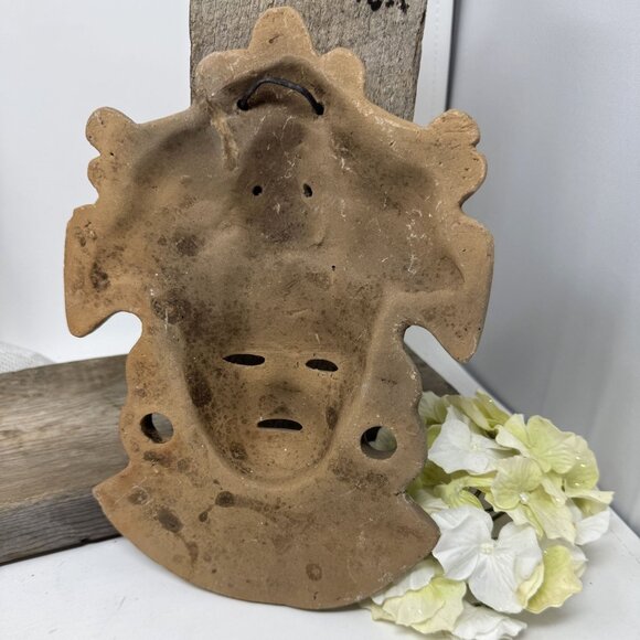 Vintage Handcrafted Terracotta Mayan Mask Wall Art With Intricate Details - Picture 4 of 5
